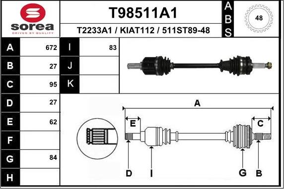 EAI T98511A1 - Приводний вал autozip.com.ua