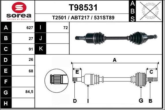 EAI T98531 - Приводний вал autozip.com.ua