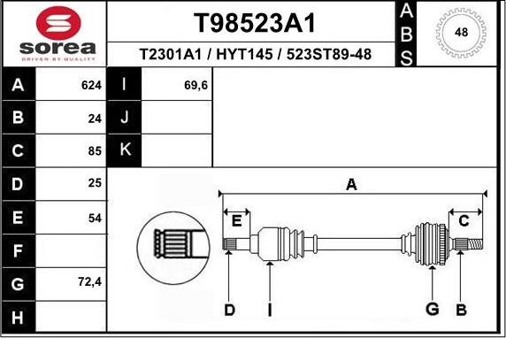 EAI T98523A1 - Приводний вал autozip.com.ua