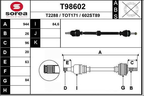 EAI T98602 - Приводний вал autozip.com.ua