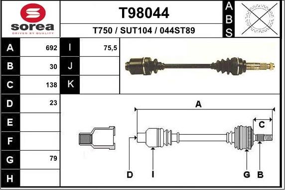 EAI T98044 - Приводний вал autozip.com.ua