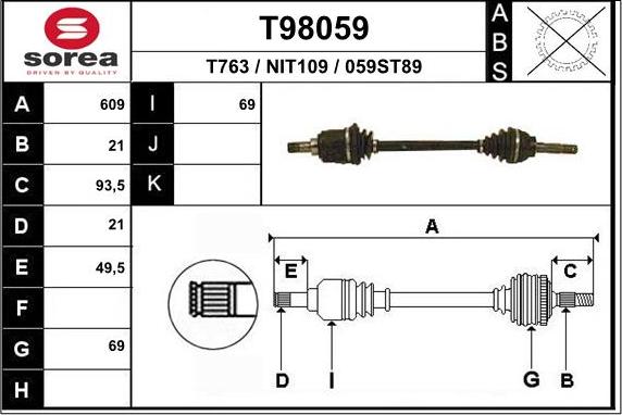 EAI T98059 - Приводний вал autozip.com.ua