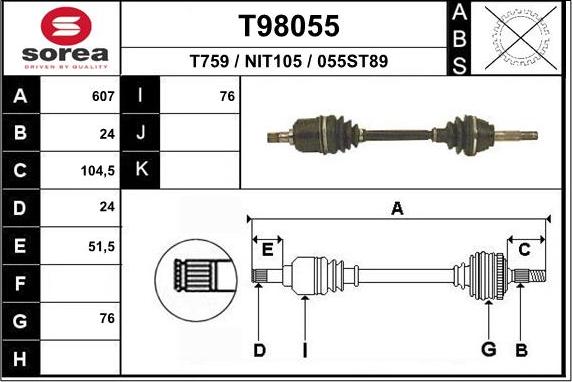 EAI T98055 - Приводний вал autozip.com.ua