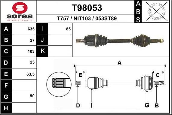 EAI T98053 - Приводний вал autozip.com.ua