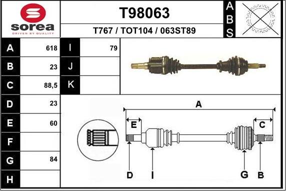 EAI T98063 - Приводний вал autozip.com.ua