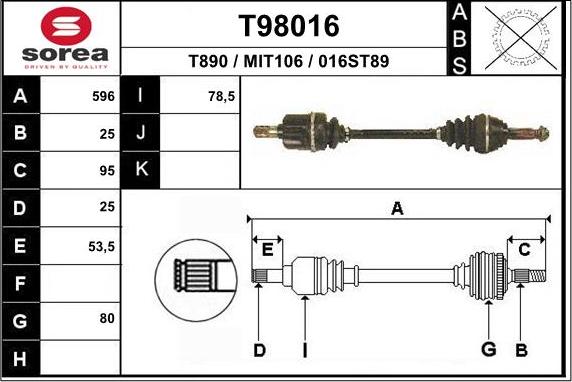 EAI T98016 - Приводний вал autozip.com.ua