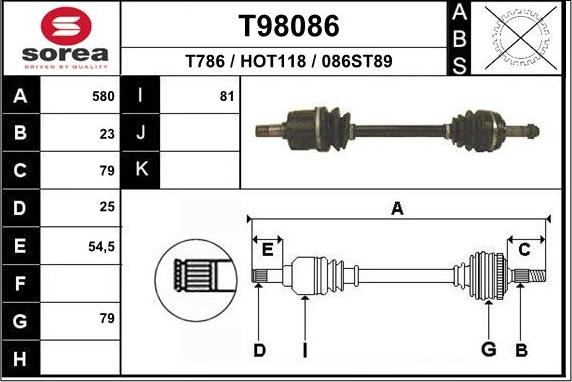 EAI T98086 - Приводний вал autozip.com.ua