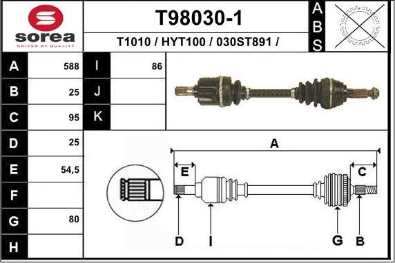 EAI T98030-1 - Приводний вал autozip.com.ua