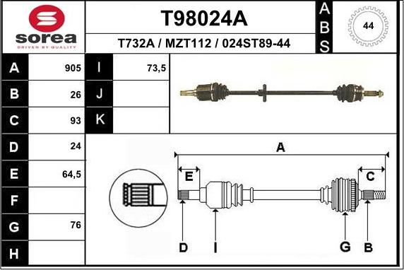 EAI T98024A - Приводний вал autozip.com.ua