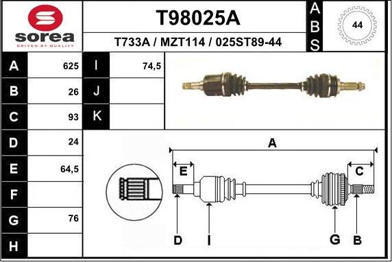 EAI T98025A - Приводний вал autozip.com.ua