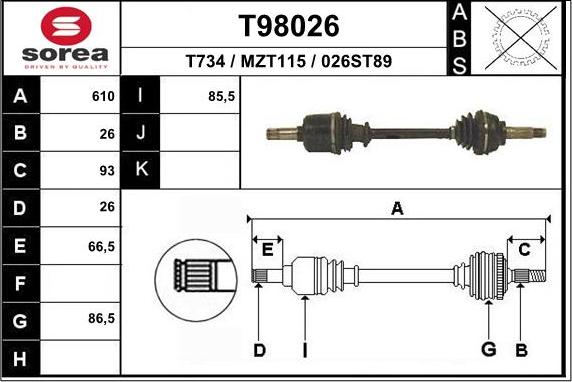 EAI T98026 - Приводний вал autozip.com.ua