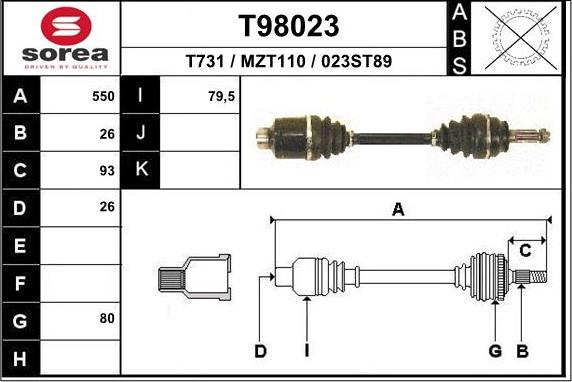 EAI T98023 - Приводний вал autozip.com.ua