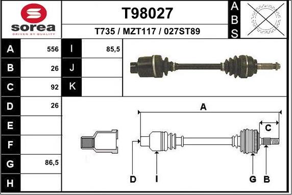 EAI T98027 - Приводний вал autozip.com.ua