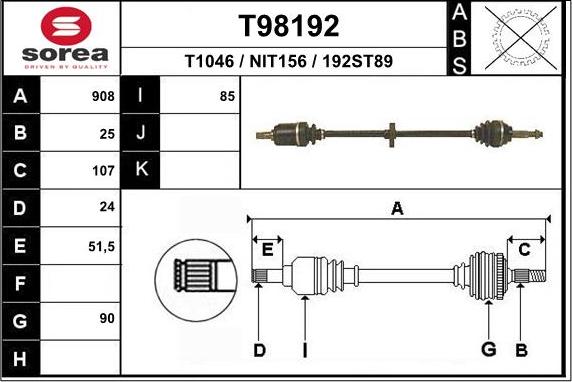 EAI T98192 - Приводний вал autozip.com.ua