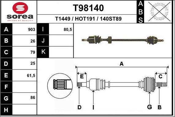 EAI T98140 - Приводний вал autozip.com.ua