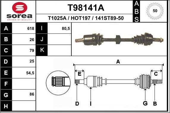 EAI T98141A - Приводний вал autozip.com.ua