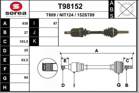 EAI T98152 - Приводний вал autozip.com.ua