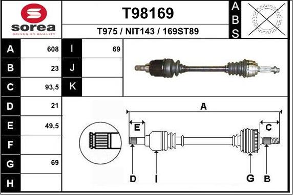 EAI T98169 - Приводний вал autozip.com.ua