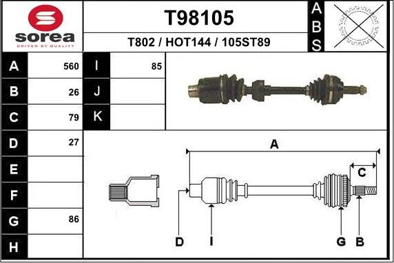 EAI T98105 - Приводний вал autozip.com.ua