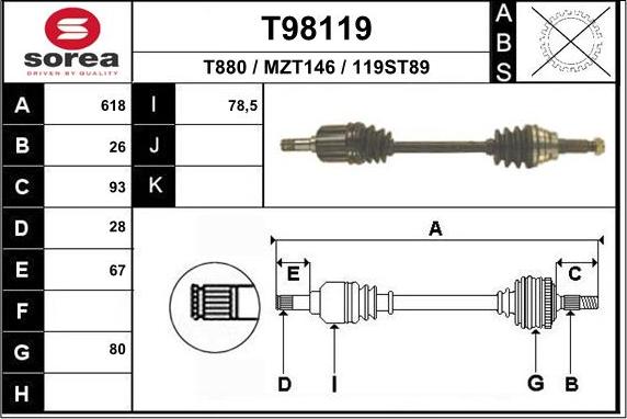 EAI T98119 - Приводний вал autozip.com.ua