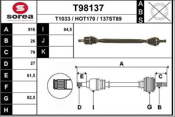 EAI T98137 - Приводний вал autozip.com.ua
