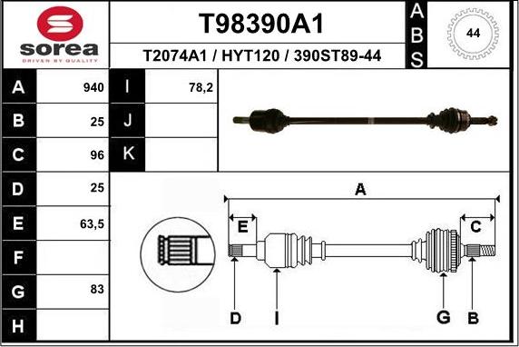 EAI T98390A1 - Приводний вал autozip.com.ua