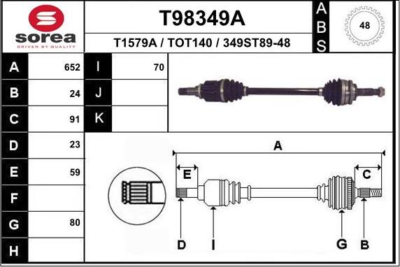 EAI T98349A - Приводний вал autozip.com.ua