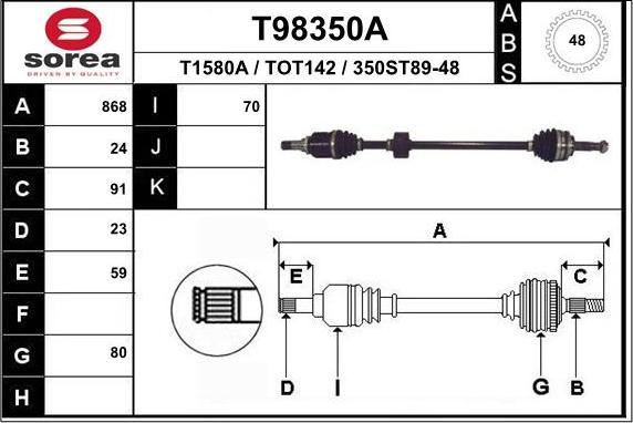 EAI T98350A - Приводний вал autozip.com.ua