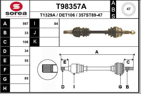 EAI T98357A - Приводний вал autozip.com.ua