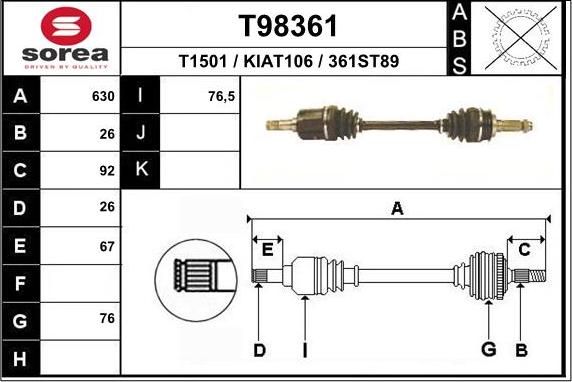 EAI T98361 - Приводний вал autozip.com.ua