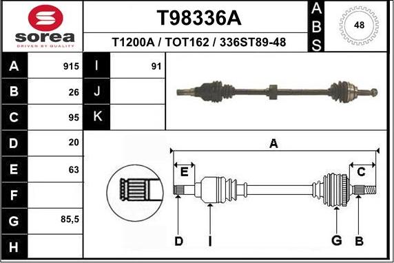 EAI T98336A - Приводний вал autozip.com.ua