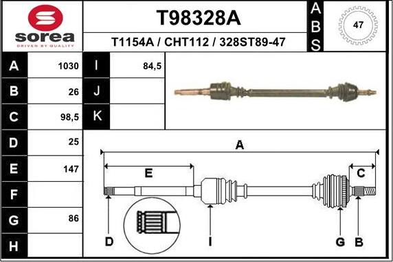 EAI T98328A - Приводний вал autozip.com.ua