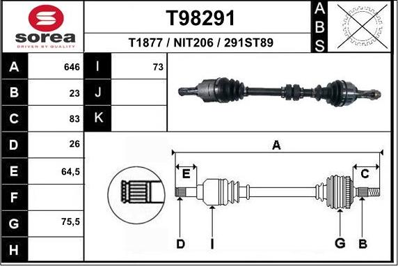 EAI T98291 - Приводний вал autozip.com.ua