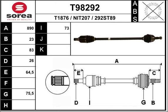 EAI T98292 - Приводний вал autozip.com.ua