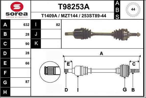 EAI T98253A - Приводний вал autozip.com.ua