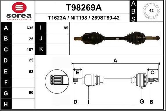 EAI T98269A - Приводний вал autozip.com.ua