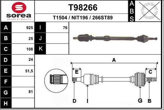 EAI T98266 - Приводний вал autozip.com.ua