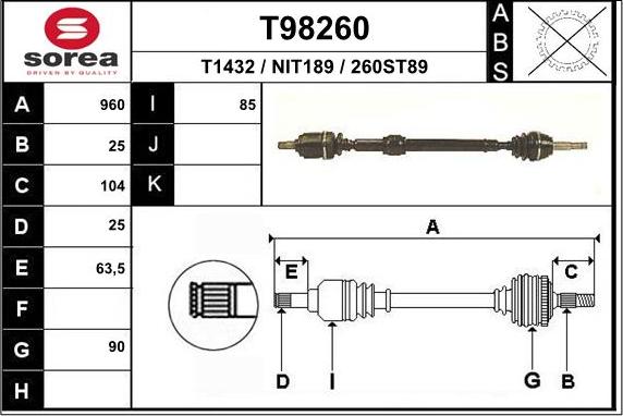 EAI T98260 - Приводний вал autozip.com.ua