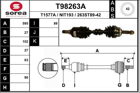 EAI T98263A - Приводний вал autozip.com.ua