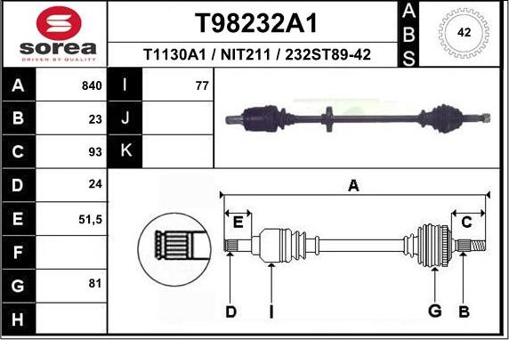 EAI T98232A1 - Приводний вал autozip.com.ua