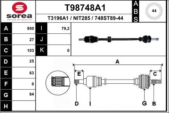 EAI T98748A1 - Приводний вал autozip.com.ua