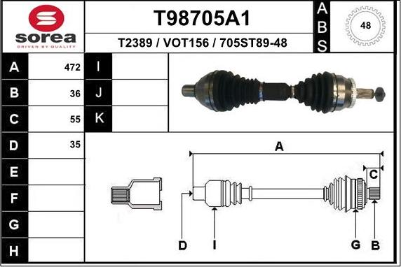 EAI T98705A1 - Приводний вал autozip.com.ua