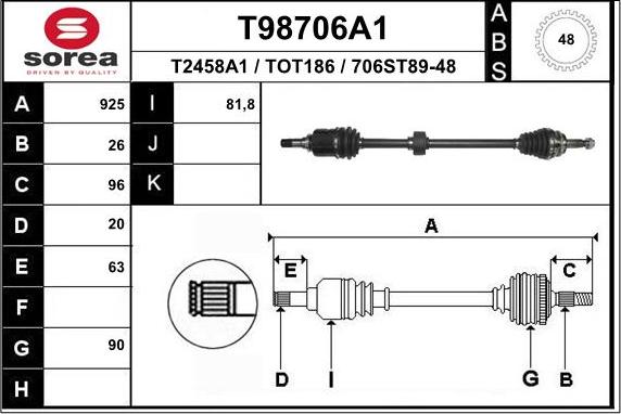 EAI T98706A1 - Приводний вал autozip.com.ua