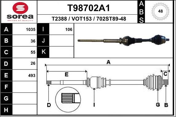 EAI T98702A1 - Приводний вал autozip.com.ua