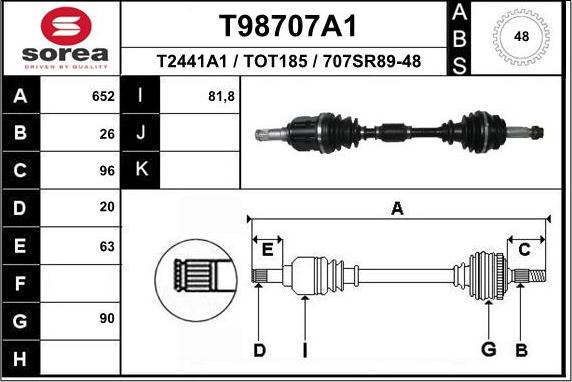 EAI T98707A1 - Приводний вал autozip.com.ua