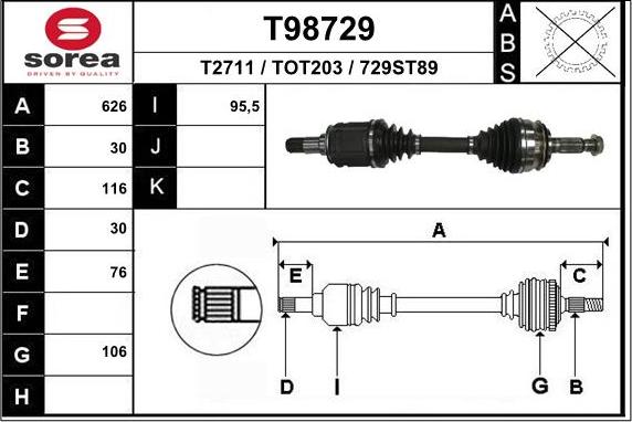 EAI T98729 - Приводний вал autozip.com.ua