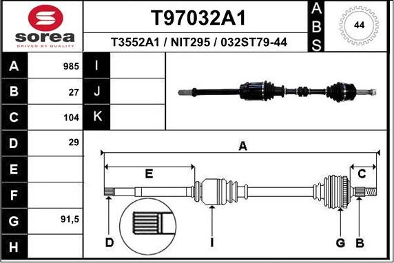 EAI T97032A1 - Приводний вал autozip.com.ua