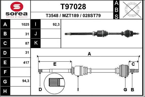 EAI T97028 - Приводний вал autozip.com.ua