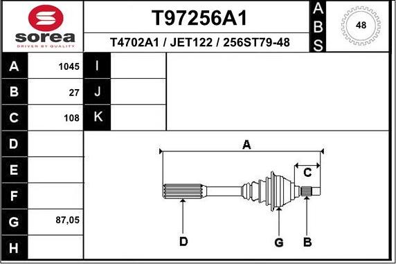 EAI T97256A1 - Приводний вал autozip.com.ua