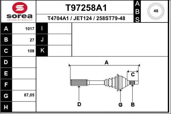 EAI T97258A1 - Приводний вал autozip.com.ua